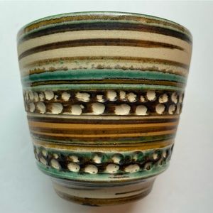 Vintage MCM Germany Klinker style ceramic turquoise/brown planter. Boho
